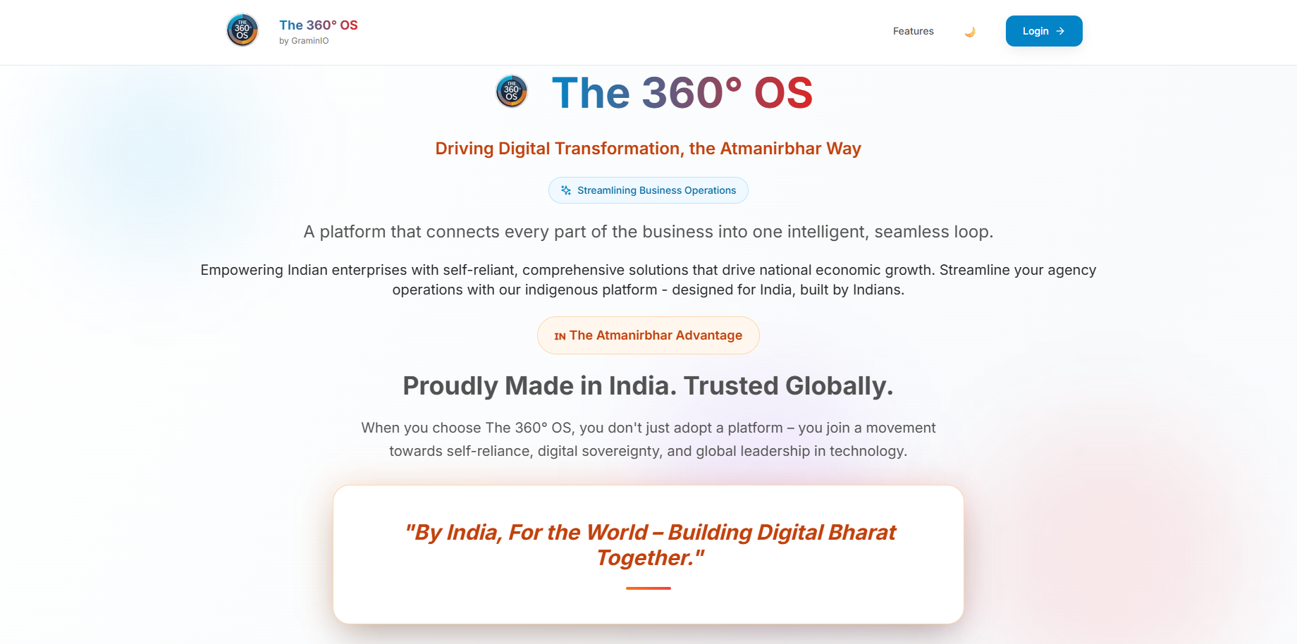 The 360° OS Main Dashboard - Complete business management interface showing CRM, finance, and project management in one unified platform